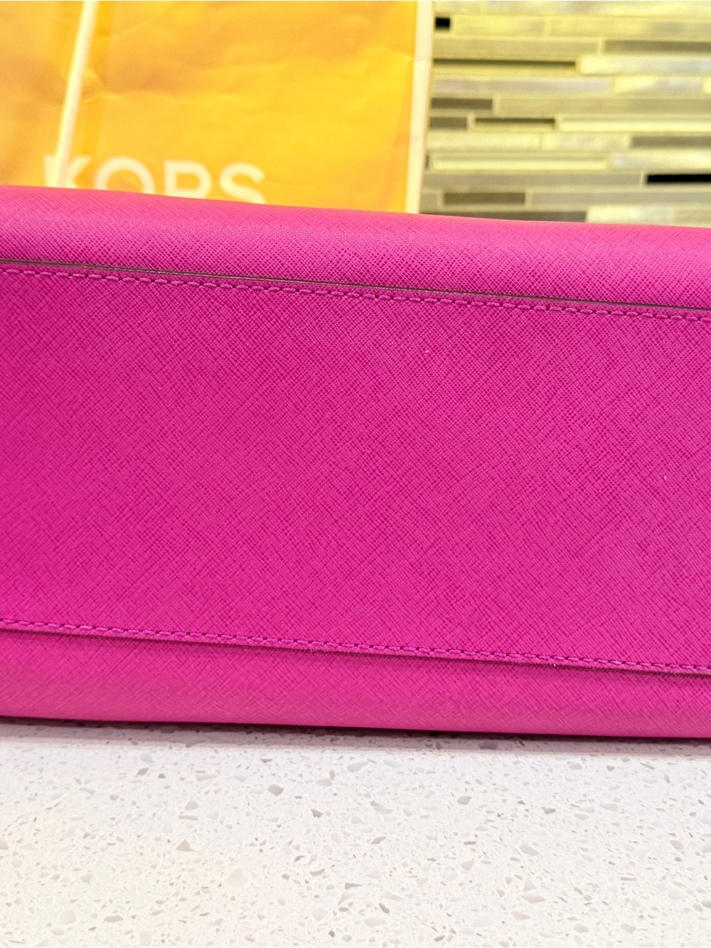 Michael Kors Hot Pink Saffiano Satchel with Gold Hardware - Picture 6 of 12